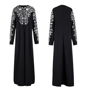 NWT Black Maxi Dress with White Floral Embroidery - Elegant Long Sleeve